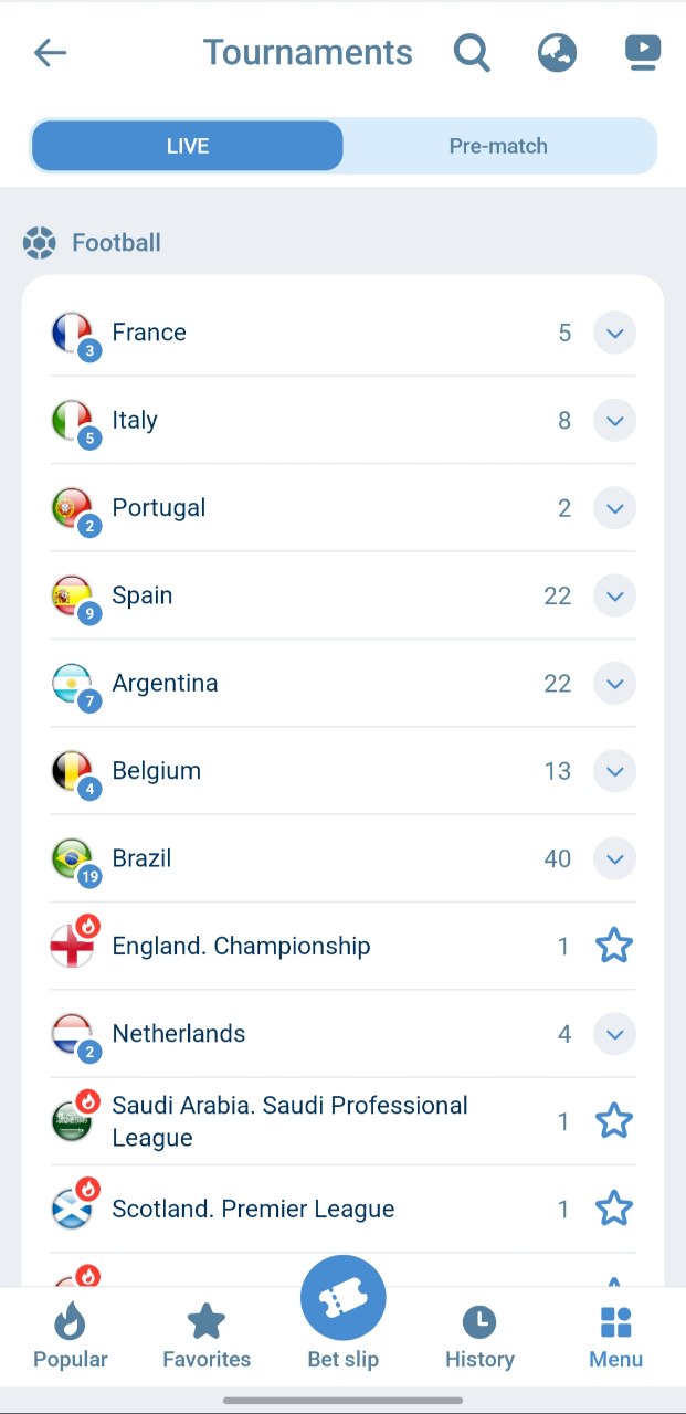 1xBet : Sports en direct avec nombre d’événements