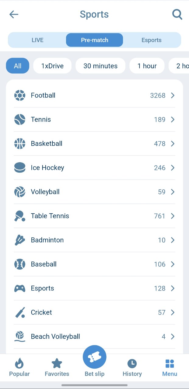 1xBet : Catalogue complet des sports disponibles