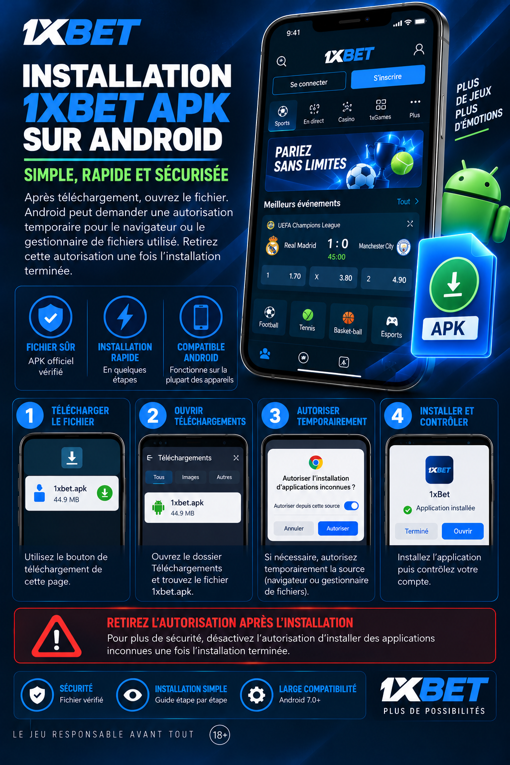 Installation 1xBet APK Android